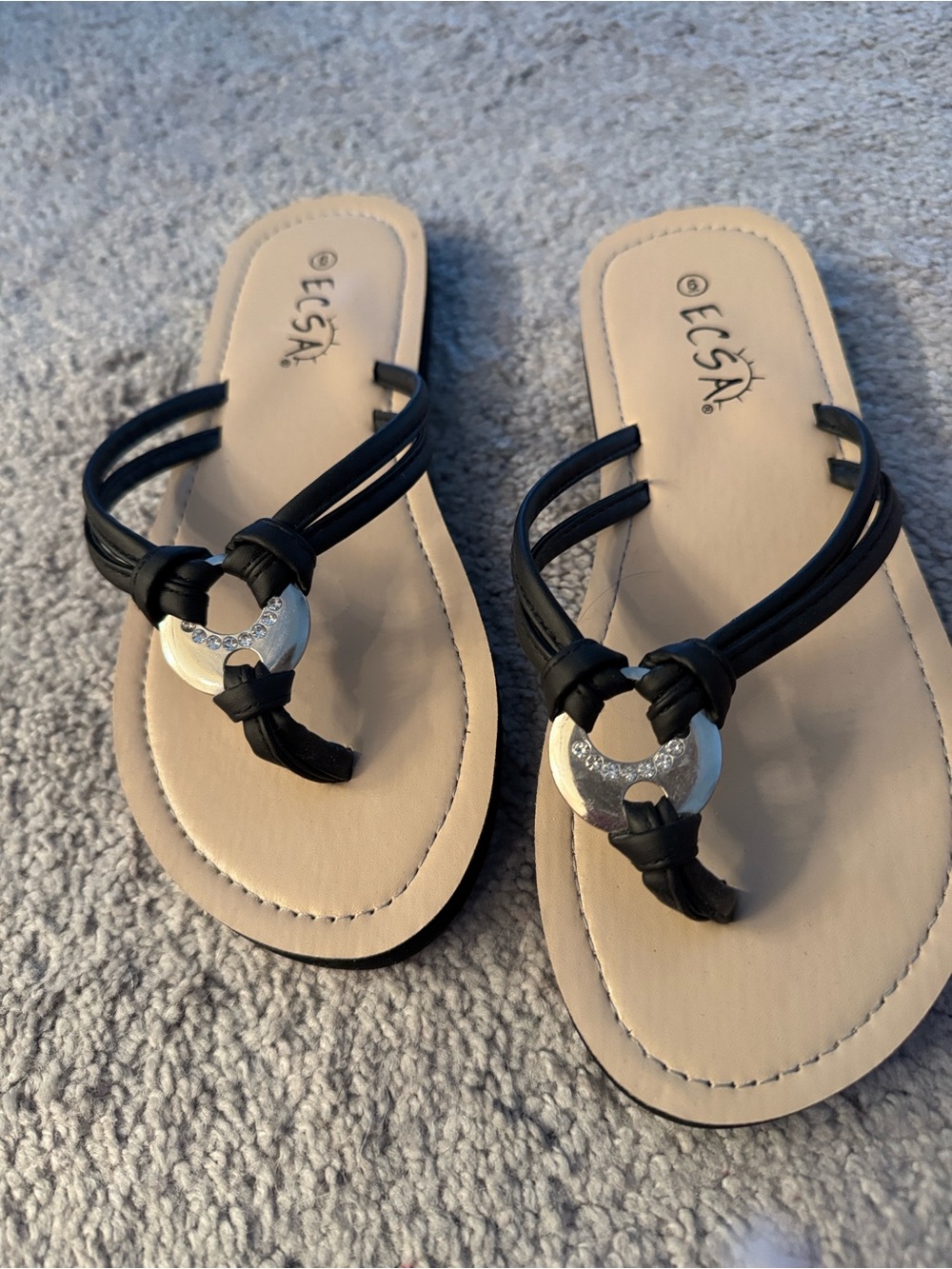 Black Strappy Sandal with Silver Accent & Rhinestones
Size 6
